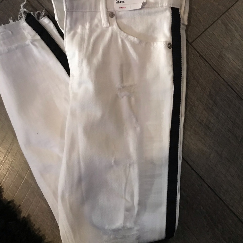Express NWT White Jeans w/ Tuxedo Black Stripe